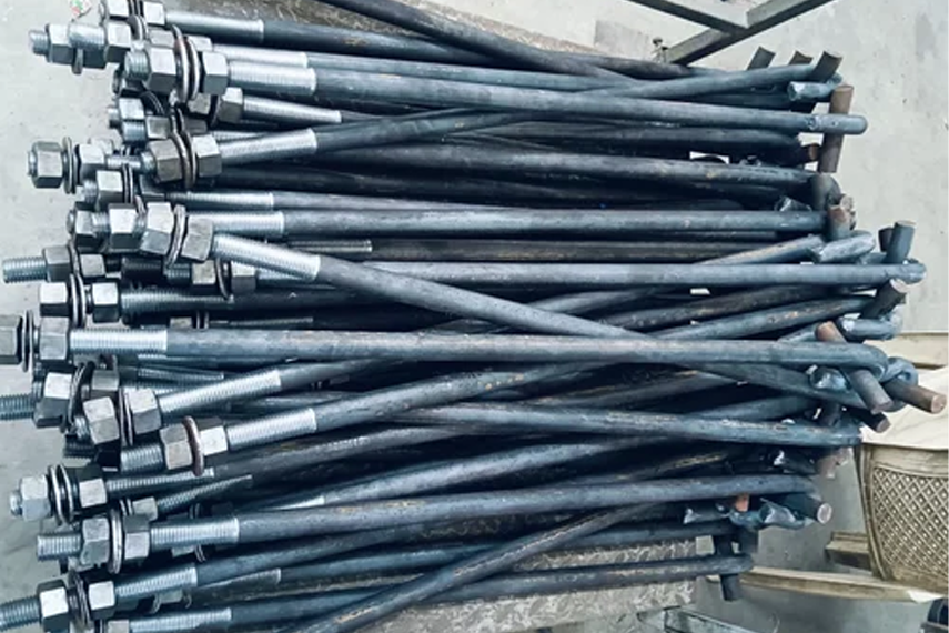 Close-up view of foundation bolts used in industrial construction